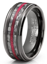 Carbon Fiber Tungsten Carbide Ring Red Wood Wedding Band Gunmetal 8MM