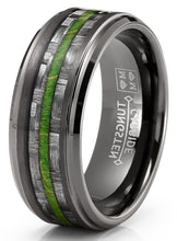 Carbon Fiber Tungsten Carbide Ring Green Wood Wedding Band Gunmetal 8MM