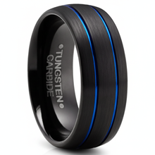 Men's Tungsten Dome Brushed Wedding Band Engagement Ring Black Blue 8MM Comfort-Fit