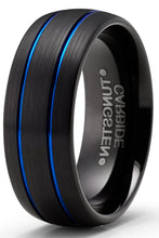 Men's Tungsten Dome Brushed Wedding Band Engagement Ring Black Blue 8MM Comfort-Fit