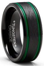 Men's Tungsten Black Brushed Wedding Band Engagement Ring Green 8MM Comfort-Fit