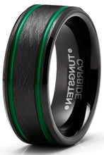 Men's Tungsten Black Brushed Wedding Band Engagement Ring Green 8MM Comfort-Fit