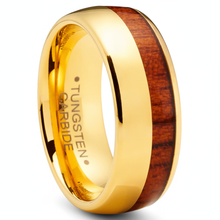 Men's Tungsten Wedding Band Engagement Ring Koa Wood Goldtone 8MM Comfort-Fit