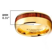 Men's Tungsten Wedding Band Engagement Ring Koa Wood Goldtone 8MM Comfort-Fit