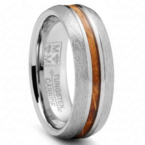 Men's Tungsten Wedding Band Whiskey Barrel Wood Engagement Ring 7MM Comfort-Fit
