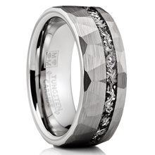 Men's Tungsten Carbide Ring Hammered Meteorite Wedding Band 8MM Silvertone Black
