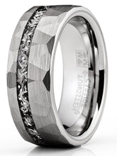 Men's Tungsten Carbide Ring Hammered Meteorite Wedding Band 8MM Silvertone Black