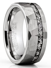 Men's Tungsten Carbide Ring Hammered Meteorite Wedding Band 8MM Silvertone Black