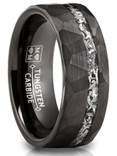 Men's Tungsten Carbide Ring Hammered Meteorite Wedding Band 8MM Silvertone Black