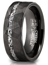 Men's Tungsten Carbide Ring Hammered Meteorite Wedding Band 8MM Silvertone Black