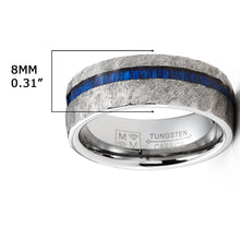 Mens Tungsten Carbide Ring Blue Wood Hammered Wedding Band 8MM Comfort-Fit Silver