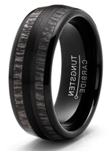 Men's Tungsten Carbide Ring Dome Real Black Wood Inlay Wedding Band 8MM