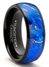 Tungsten Carbide Mens Ring Wedding Band Blue Wood Burl 8MM Comfort-Fit Black