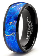 Tungsten Carbide Mens Ring Wedding Band Blue Wood Burl 8MM Comfort-Fit Black