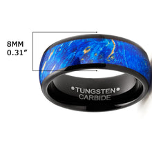 Tungsten Carbide Mens Ring Wedding Band Blue Wood Burl 8MM Comfort-Fit Black