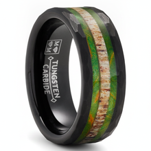 Men's Black Tungsten Ring Wedding Band Black Mossy Wood Antler Hunting Ring 8MM Comfort-Fit