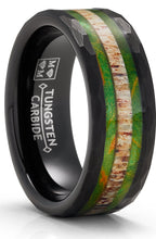 Tungsten Carbide Mens Ring Wedding Band Black Mossy Wood Antler Hunting Ring 8MM Comfort-Fit Black