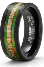 Tungsten Carbide Mens Ring Wedding Band Black Mossy Wood Antler Hunting Ring 8MM Comfort-Fit Black