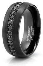 Tungsten Carbide Mens Ring Wedding Band Black Round 1.7Ct SImulated DIamond CZ Cubic Zirconia 8MM Comfort-Fit Black