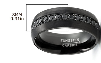 Tungsten Carbide Mens Ring Wedding Band Black Round 1.7Ct SImulated DIamond CZ Cubic Zirconia 8MM Comfort-Fit Black