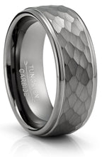 Tungsten Carbide Mens Ring Wedding Band Gunmetal Hammered 8MM Comfort-Fit Black