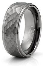 Tungsten Carbide Mens Ring Wedding Band Gunmetal Hammered 8MM Comfort-Fit Black