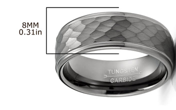 Tungsten Carbide Mens Ring Wedding Band Gunmetal Hammered 8MM Comfort-Fit Black