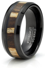 Tungsten Carbide Mens Ring Wedding Band Zebra Wood Inlay 8MM Comfort-Fit Black