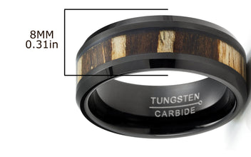 Tungsten Carbide Mens Ring Wedding Band Zebra Wood Inlay 8MM Comfort-Fit Black