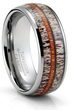 Tungsten Carbide Mens Ring Wedding Band Deer Antler Whiskey Barrel Wood 8MM Comfort-Fit Black