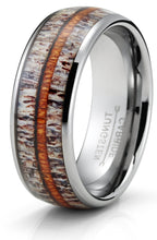 Tungsten Carbide Mens Ring Wedding Band Deer Antler Whiskey Barrel Wood 8MM Comfort-Fit Black