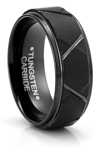 Tungsten Carbide Mens Ring Wedding Band Black Multi-Faceted 8MM Comfort-Fit Black