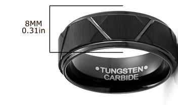 Tungsten Carbide Mens Ring Wedding Band Black Multi-Faceted 8MM Comfort-Fit Black