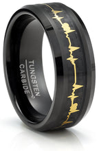 Tungsten Carbide Mens Ring Wedding Band Black Gold-Tone Heart Beat Carbon Fiber Inlay 8MM Comfort-Fit Black