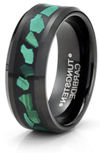 Tungsten Carbide Mens Ring Wedding Band Green Malachite Inlay 8MM Comfort-Fit Black