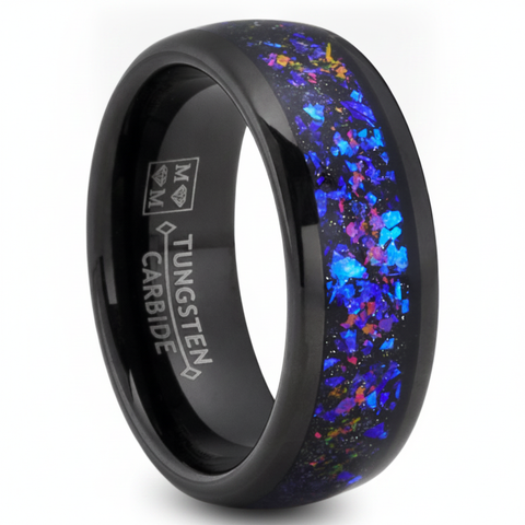 Mens Black Tungsten Wedding Band Orion Nebula Galaxy Engagement Ring Comfort-Fit