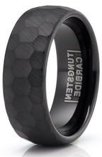 Mens Black Tungsten Wedding Band Hammered Promise Engagement Ring Comfort-Fit 8MM