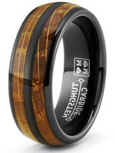 Mens Gunmetal Black Tungsten Engagement Ring Whiskey Barrel Grain Wood Inlay Wedding Band 8MM