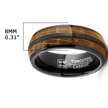 Mens Gunmetal Black Tungsten Engagement Ring Whiskey Barrel Grain Wood Inlay Wedding Band 8MM