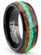 Mens Black Tungsten Engagement Ring Whiskey Barrel Green Opal Inlay Wedding Band 8MM