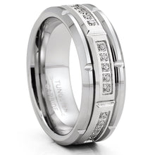 Mens Mens Tungsten Carbide Brick Design Wedding Band Engagement Ring with Cubic Zirconia Comfort-Fit 8MM Silvertone