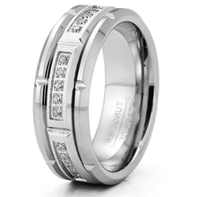 Mens Mens Tungsten Carbide Brick Design Wedding Band Engagement Ring with Cubic Zirconia Comfort-Fit 8MM Silvertone