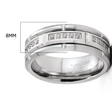 Mens Mens Tungsten Carbide Brick Design Wedding Band Engagement Ring with Cubic Zirconia Comfort-Fit 8MM Silvertone