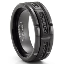 Mens Tungsten Carbide Black Brick Design Wedding Band Engagement Ring with Cubic Zirconia Comfort-Fit 8MM