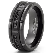 Mens Tungsten Carbide Black Brick Design Wedding Band Engagement Ring with Cubic Zirconia Comfort-Fit 8MM