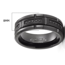 Mens Tungsten Carbide Black Brick Design Wedding Band Engagement Ring with Cubic Zirconia Comfort-Fit 8MM