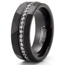 Mens Tungsten Carbide Hammered Black Wedding Band Eternity Engagement Ring Cubic Zirconia Comfort-Fit 8MM