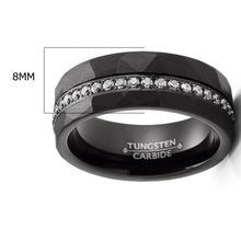 Mens Tungsten Carbide Hammered Black Wedding Band Eternity Engagement Ring Cubic Zirconia Comfort-Fit 8MM