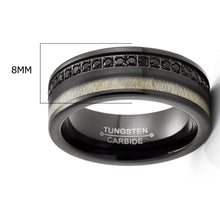 Mens Black Tungsten Carbide Wedding Band Eternity Ring Cubic Zirconia Wood Inlay Comfort-Fit 8MM