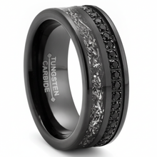Mens Black Tungsten Carbide Wedding Band Eternity Ring Cubic Zirconia Meteorite Inlay Comfort-Fit 8MM